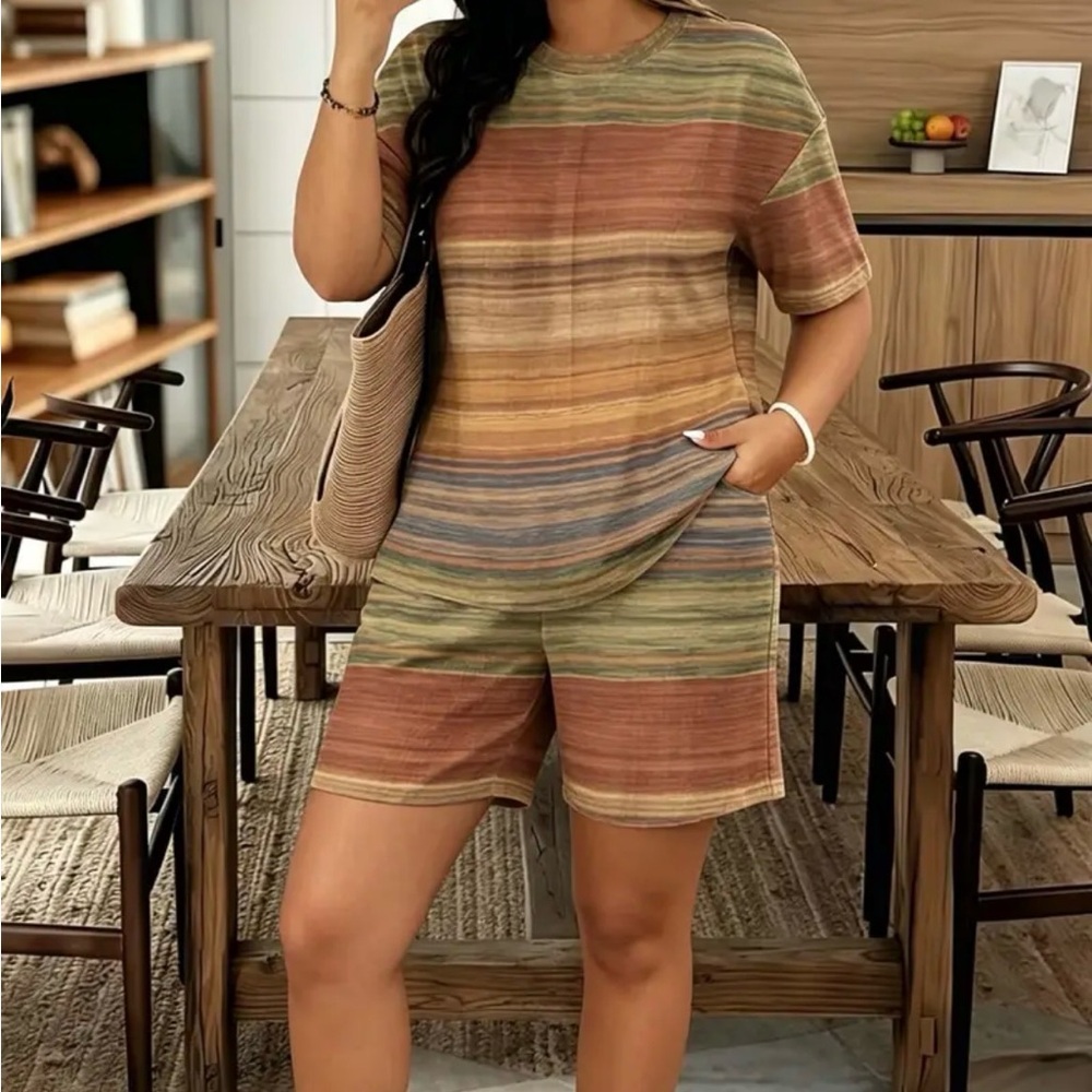 Striped Sunset Two-Piece Set in Rust and Olive